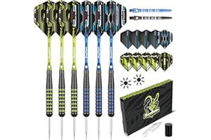 MageRabbit Steel Tip Darts Set 6Pack 22gams,Metal darts with 16pcs dart Flights+8pcs darts shafts+1pcs dart sharpener+2pcs Dart flights protector,Steel Darts Kit