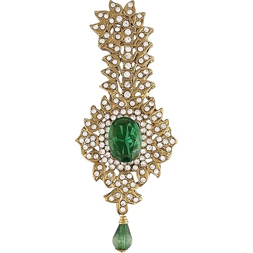 I Jewels Gold Plated Traditional Stone Pearl Drop Safa Kalangi Brooch for Groom/Men/Dulha Pagadi (SM52)