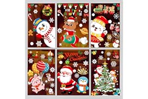 PECEHOM Christmas Window Stickers,9 Sheets Double Sided Xmas Window Clings Reusable,Christmas Window Decoration,Christmas Tree Snowflakes Snowman Santa Claus Decals for Christmas Party Supplies
