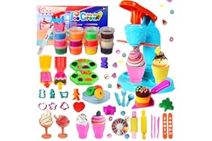 KINSI Knete Zubehör Knetmasse Set für Kinder 43 Eissalon Knetwerkzeug Knetpresse Nudel Maschine Küchensets, 12 Farben Knetwerkzeug 14 Plastilin Kits Kreatives Spielen Intelligente
