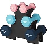 SONGMICS Set di Manubri Esagonali con Stand, 2 x 1 kg, 2 x 2 kg, 2 x 3 kg, Finitura in Neoprene, Pesi per Esercizi Allenament