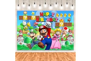 WIRHAUT Super Brother Birthday Party Backdrop, Cartoon Party Supplies Adventure Video Game Background Photography, Mushroom Photo Backdrop Decorations Happy Birthday Banner Party Decorations for Kids (5x3ft)