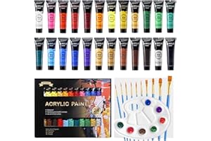 ARTKUNST Acrylfarben Set, 24 x 36 ML Acrylfarbenset mit 10 Pinseln für Leinwand Holz Papier Keramik, Wasserdichte Acrylfarbe mit Lebendiger Farbe für Künstler, Anfänger, Kinder