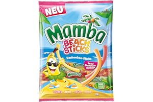 ‎MAMBA Mamba Beach Sticks – 1 x 160g – Fruchtige Kaubonbon-Stangen in vier verschiedenen Sorten – Süßigkeiten Mix einzeln verpackt