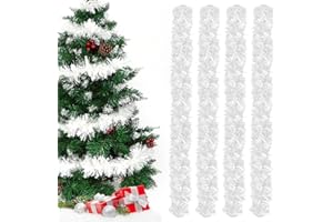 EPOKUS Guirnalda de Oropel de Navidad Blanco,Espumillón de Arbol Navidad 8m,Oropel de Navidad Colgante Accesorios para árboles de Navidad Decoraciones