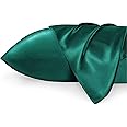 Bedsure Satin Pillowcases, Similar to Silk Pillow Cases Queen Size Set of 2, Pillow Case for Sleeping Women with Envelope Closure, Gifts for Women Men, Dark Green, 20x30 Inches