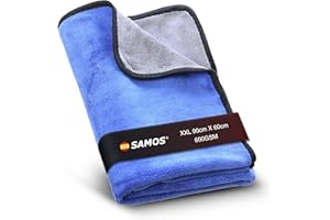 Samos® Toalla Secado Coche 90x60 cm XXL Microfibra de Alta absorción 600 gsm | Paño Microfibra Coche XXL para Limpieza y Secado rápido | Accesorios Coche Premium para Interior y Exterior