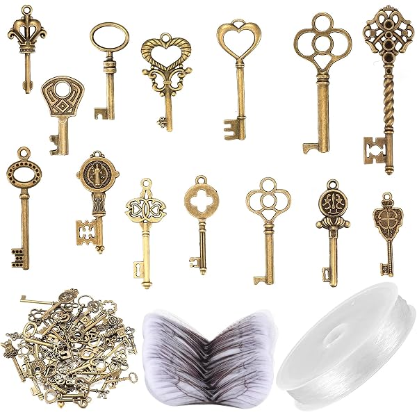 Moguri 18 Mini Chiavi Decorative Vintage Miste, Decorazioni Antiche Collana Ciondolo Classica Retrò in Bronzo per Matrimonio