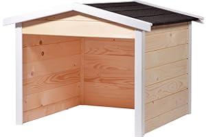dobar 56198e Mähroboter-Garage aus Holz, Rasenroboter-Carport, 87x80x70 cm, Natur-weiß-anthrazit, Beige/natur-Weiß-anthrazit…