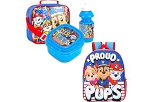 Verona Originals Character 4 Piece Set -Boys Girls Kids Backpack with Side Pocket School Bag + Lunch Bag + Lunch Box Sandwich Box +Water Bottle (Boys Paw Patrol Backpack & Lunch Bag Set 1)