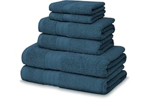 Victorio & Lucchino Juego de Toallas 100% Algodón - 2 Toallas Baño Ducha 70x140cm + 2 Toallas Lavabo 50x100cm + 2 Toallas Tocador 30x50cm - Color Azul Medianoche