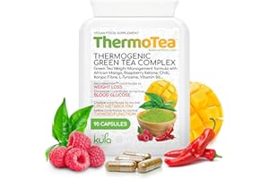 KULA NUTRITION ThermoTea - Thermogenic Green Tea Complex for Weight Management with Glucomannan Konjac Soluble Fibre, Raspberry Ketones, African Mango, Chilli, L-Tyrosine, Vitamin B6 and Chromium - 90 Vegan Capsules
