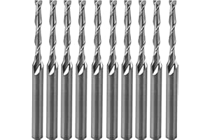 TIMELEE 2 Flutes CNC Router Bits End Mill 10 pcs Up Cut Spiral Milling Cutters, Flat Nose Solid Carbide CNC Bits with 0.08 inch (2 mm) Cutting Diameter CNC Mill Tool Sets for Wood MDF Engraving