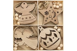TAIYOU 20 Colgantes de Navidad de Madera para Navidad, Adornos navideños, decoración navideña, decoración de Navidad, Color de Madera, Punto de Vista, Estrella de Navidad