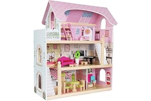 boppi Grande casa di città delle bambole in legno a 3 piani con 16 mobili da gioco accessori