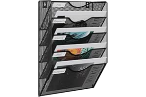 EasyPAG 5 Compartiments Métal Porte Revue Mural Porte Document Suspendu A4 Organisateur de Bureau à Suspendre Banette de Rangement Range Papier Corbeille a Courrier Murale,Noir
