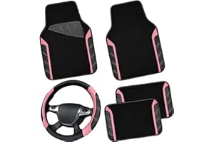 CAR PASS Coprivolante in microfibra e tappetini impermeabili per auto, pelle, universale, adatto per 95% camion, SUV, 36,8-38,1 cm, design sportivo antiscivolo