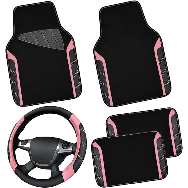 Housse De Volant En Peluche Motif Fleuri Rose - Taille Universelle 36-38 Cm - Pour Voiture, SUV, Camion