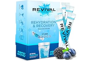 REVIVAL SHOTS Revival Rapid Rehydration, Electrolytes Powder - High Strength Vitamin C, B1, B3, B5, B12 Supplement Sachet Drink, Effervescent Electrolyte Hydration Tablets - 30 Pack Tropical Berry