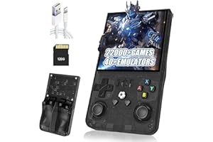 XIXIMENG R36MAX Retro Handheld Spielkonsole,Eingebaute 22000+/18000+ Spiele,40+ Emulatoren,8 Stunden 4000mAh Akku,4-Zoll IPS Bildschirm Tragbarer Mini Emulator Handheld,Open Source Linux System (Schwarz-128G)