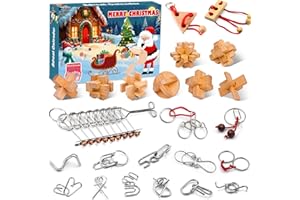‎THEASSLI Adventskalender 2025 Knobelspiele für Erwachsene & Kinder,24 Tage von Weihnachtskalender Geschenke mit Metall Knobelei und 3D Holzk Puzzle itsspiele,Weihnachts Geschenke für Jungen, Mädchen Teenager