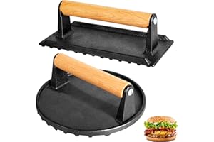 Alyoen 2er-Set Burgerpresse Gusseisen,Burger Smasher,Hamburgerpresse mit Antihaft,Rund und Rechteckig Große 1kg Burger Pattie Presse,Zum Pressen von Steaks,Burgern,Speck,Würstchen