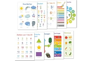 Primus Print - Lernposter Kindergarten Vorschule 10er Set A2 - Pädagogische Lernmaterial - Poster für Kinder - Farben, Zahlen, Alphabet, Formen & mehr - Lernhilfe für das Kinderzimmer (1x10Stück/Set)