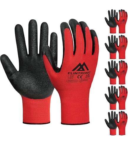 24 Paia Guanti Da Lavoro In Nylon Rossi Con Rivestimento PREMIUM &ndash; Grip Per Edilizia E Giardinaggio