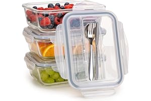 IGLUU MEAL PREP Igluu ​​Meal Prep - Contenitori in vetro con coperchio per posate - Conservazione degli alimenti Senza BPA - Adatto al microonde, al forno e alla lavastoviglie 1050 ml (set da 3)