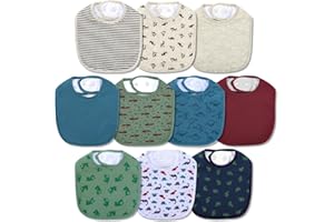 Hakochia Waterproof Baby Bibs for Boys and Girls, Soft and Absorbent 4-Layer Cotton Baby Bandana Bibs With Adjustable Snaps for Infants Newborn Feeding, Teething, Drooling,0-12 Months,10-Pack