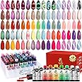 Lavender Violets 49 Pcs Gel Nail Polish Set with Nail Primer,5 in 1 Builder Extension,Glossy n Matte Top Coat Holographic Glittery/Semi Translucent/9D Cat Eye Free Magnet Soak-off UV LED Manicure A901