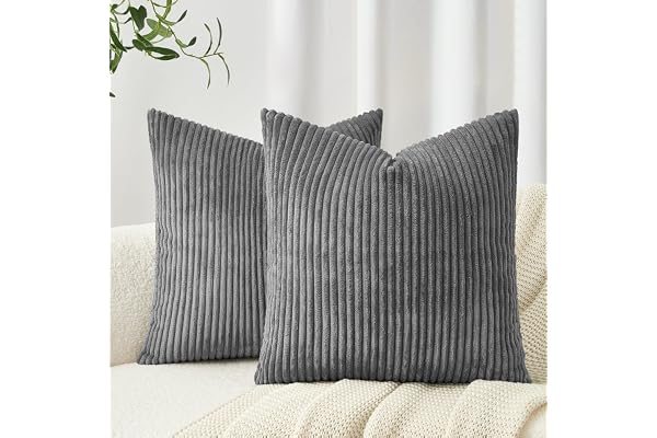 Topfinel Kuddfodral 50x50 Mörkgrått Corduroy 2-delat set Randigt mönster Kuddfodral Dekorativa kuddar Soffkuddar Soffkuddar D