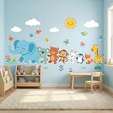 Kids Cartoon Animal Wall Sticker – Cute Elephant, Giraffe, Bunny & Friends Nursery Wall Decal for Baby Room, Kids Bedroom & P