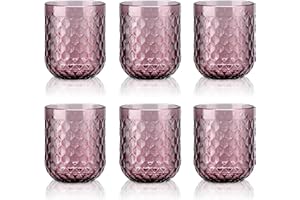 Joeyan Lot de 6 Petits 200 ml Verres à Boire Violets, Ensemble de Verres à Eau Colorés Avec Motif en Relief en Diamant, Verres Vintage Pour Bar de Restaurant à Domicile, Passe au Lave-Vaisselle