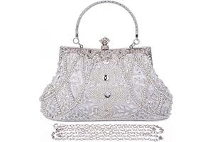 Selighting 1920s - Bolso de mano para mujer, estilo vintage, con cuentas, Plateado (Plateado), Talla única