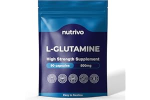 NUTRIVO L-Glutamine 800mg Capsules | 90 Capsules Per Pouch | L-Glutamine Nutritional Supplements | Supports Muscle and Gut Health | Good Alternative to Powder and Tablets | Vegan & UK Made