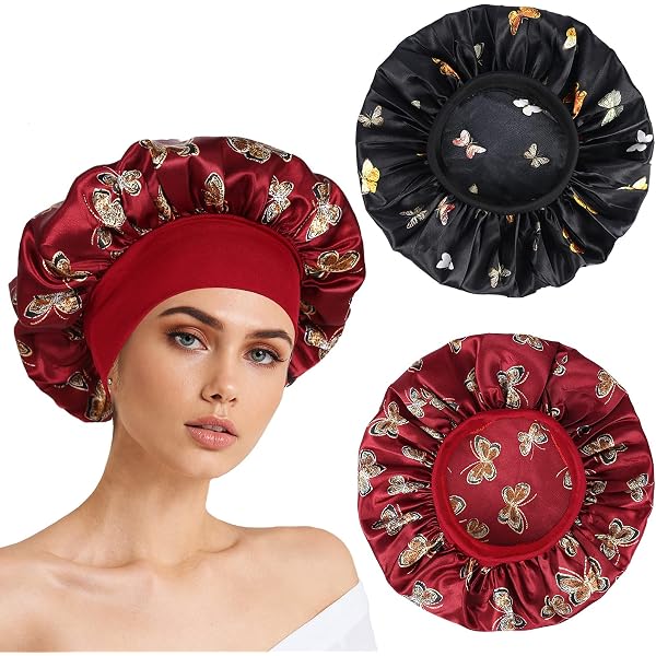 Bonnet De Nuit En Satin Avec élastique Ajustable - Protection Cheveux, Anti-frisottis, Pour Cheveux Bouclés, Colorés, Longueurs (noir + Marron)