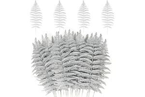 MWOOT 16 Pezzi Foglie di Natale Artificiale Glitterate, Finti Foglie Tropicali Natalizio, Rami di Piante Argento per Fai Da Te Ghirlanda Albero di Natale Bouquet di Nozze Casa Giardino Decorazione