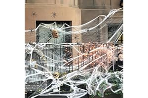 QKEINV 200g Halloween Spider Web, Halloween Spider Web Decorations, with 60 Fake Plastic Spiders, Halloween Decorations, Stretchable Halloween Cobwebs Decoration for Home Decoration (200g)