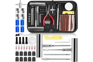 NCKIHRKK Kit Antipinchazos Coche, 82 Piezas Kit Reparación de Neumáticos, con 20 Mecha Pinchazos, 1 Manómetro Presión, Kit Repara Pinchazos Coche per Coche Moto Tractores Camiones MTB
