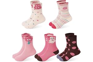 TRAMLE Girls Warm Socks, Kids Cotton Winter Thermal Thick Pink Brown Cute Hiking Walking Socks for Toddler 1-12 Years