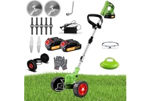 LTPAG Cordless Grass Strimmer 21V, Electric Cordless Strimmer/Edger Telescopic Lightweight with Metal Blades, 2 X 2.0Ah Battery, with Removable Wheels, Garden Strimmer Cordless Grass Cutter for Lawn