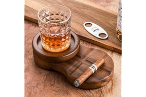 MUMISUTO Drewniana popielniczka do cygar, podstawka pod whisky, cygara, akcesoria dla mężczyzn, zestaw prezentowy, do domu, biura lub baru, na urodziny dla mężczyzn