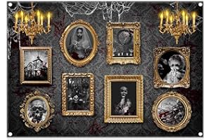 Luminora 2,1 x 1,5 m Toile de Fond pour Halloween, Maison hantée, Cadres Photo d'horreur Gothiques, Lustre, Toile d'araignée d'horreur, décoration de Vacances, bannière Photo pour fête d'enfants