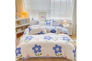 GETIYA Elegancka pościel kwiatowa 135 x 200 cm, biała pościel dla dziewcząt i kobiet, niebieski wzór kwiatowy, poszwa na kołdrę na łóżko pojedyncze, pościel dziecięca, pościel z mikrofibry, pościel z