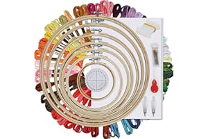 HAUSPROFI Embroidery Starter Kit - Cross Stitch Kit Including 50 Colours, 30 Needles, 7 Bamboo Frames, Kumihimo Disk, Cross Stitch Fabric
