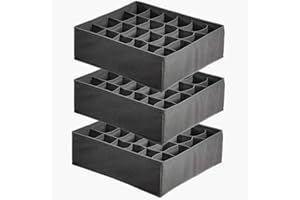 TLOXO Organizer cassetti, Set di 3 Armadio Divisori Pieghevole Storage Box, 24 Scompartimenti Organizer Armadio per Biancheria Intima Calze, fazzoletti e Cravatte