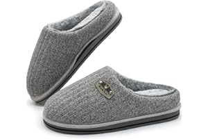 Kuailu Pantofole Uomo Invernali Righe, Comoda Memory Foam Slippers Calde in Lana Chiuse Ciabatte da Casa con Antiscivolo Suola 40-48