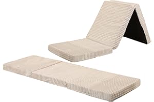 CRESCENT TEXTILE Luxury Fabric Single Fold Out Z Bed Cube Mattress Kids Footstool & Great for Kids Sleepover Foldable Mattress Bed for Indoor, Outdoor, Bedroom, Playroom Soft & Comfy Futon Set (Cream)