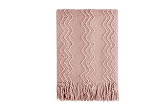 BOURINA Textured Solid Soft Sofa Throw Couch Cover Knitted Decorative Blanket, Pink, 127x152cm